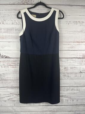 Talbots Dress Women's 8 Navy Black Colorblock Sheath Sleeveless Knee Work Office
